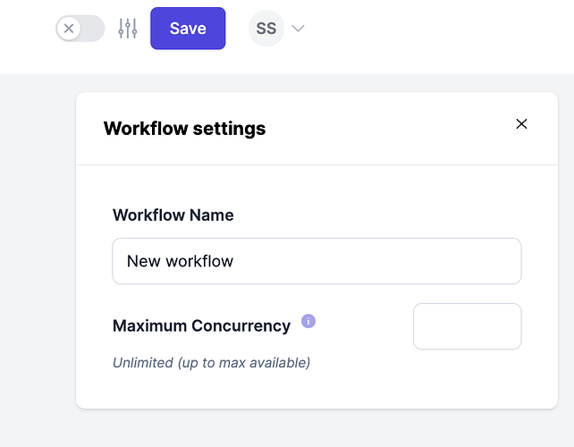 Configuring run concurrency via workflow settings panel