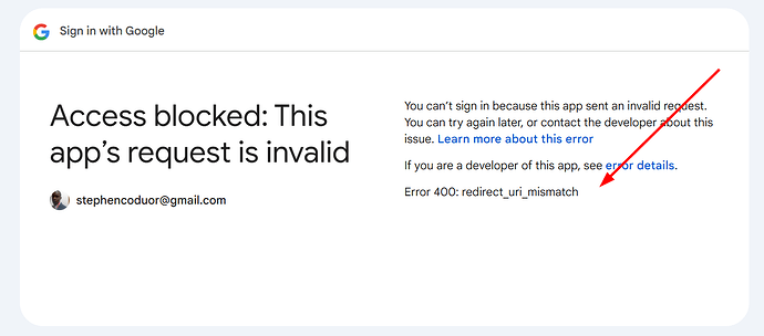 Google 0Auth Error